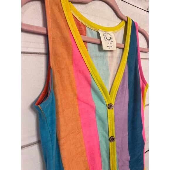 Fantastic Fawn Tank Top Buttons Colorful Block Stripes Size Small - Picture 2 of 4